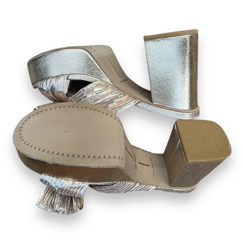 Dolce Vita Blare Gold Metallic Pleated Bow Platform Block Heel Sandals 8.5